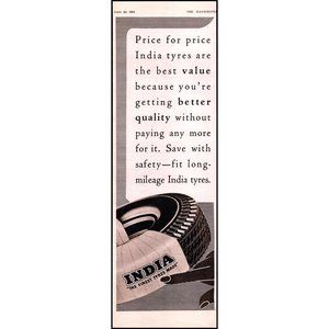 1953 India The Finest Tyres Made Tire Vintage Print Ad Wall Art Decor